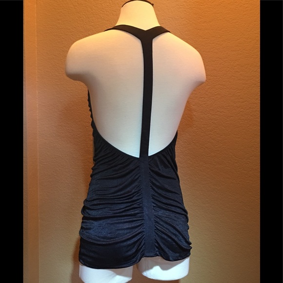 MODA International Rouched Silky T-back Top - Picture 3 of 5